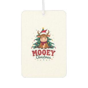 Highland Cow Heifer Santa Hat Mooey Christmas Tree Car Air Freshener