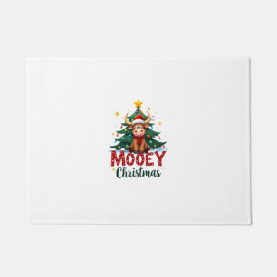 Highland Cow Heifer Santa Hat Mooey Christmas Tree Doormat
