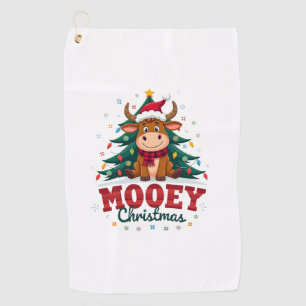 Highland Cow Heifer Santa Hat Mooey Christmas Tree Golf Towel