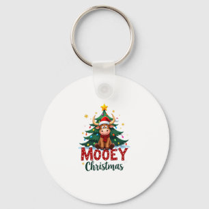 Highland Cow Heifer Santa Hat Mooey Christmas Tree Key Ring