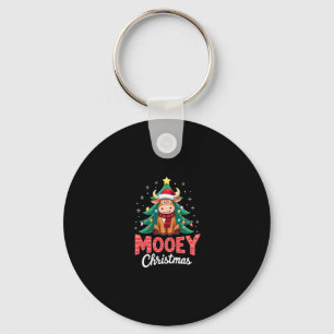 Highland Cow Heifer Santa Hat Mooey Christmas Tree Key Ring