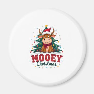 Highland Cow Heifer Santa Hat Mooey Christmas Tree Magnet