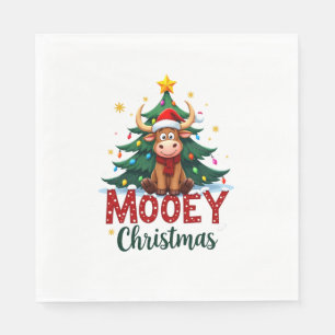 Highland Cow Heifer Santa Hat Mooey Christmas Tree Napkin