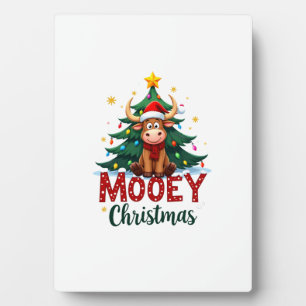 Highland Cow Heifer Santa Hat Mooey Christmas Tree Plaque