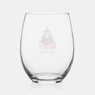Highland Cow Heifer Santa Hat Mooey Christmas Tree Stemless Wine Glass