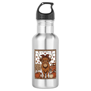 Highland Cow Hello Fall Vintage Engraving Design 532 Ml Water Bottle