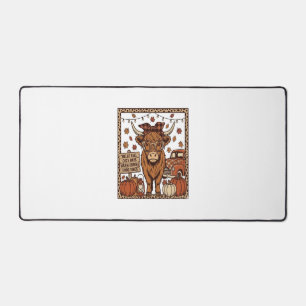 Highland Cow Hello Fall Vintage Engraving Design Desk Mat
