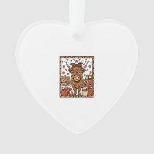 Highland Cow Hello Fall Vintage Engraving Design Ornament