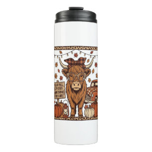 Highland Cow Hello Fall Vintage Engraving Design Thermal Tumbler