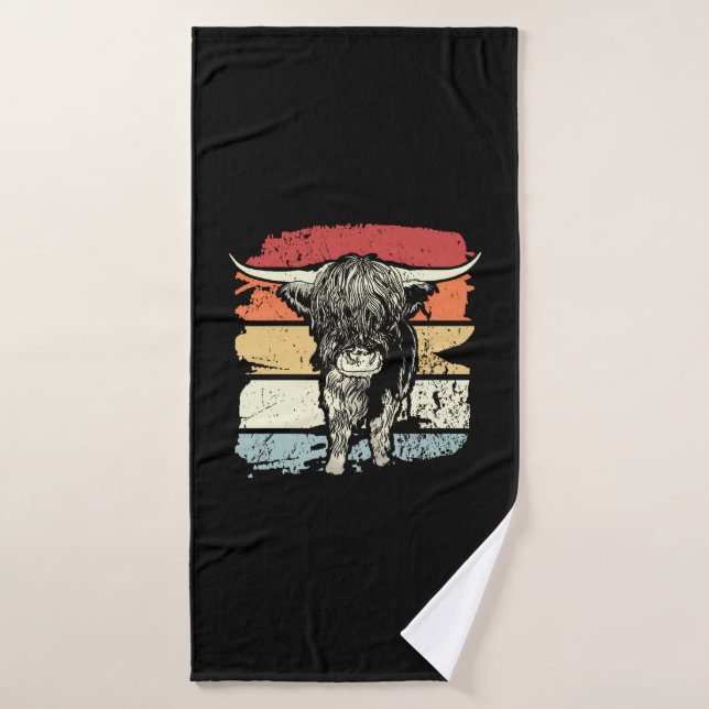 Highland Cow Highland Cows Retro  Bath Towel (Bath Towel)