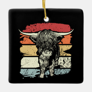Highland Cow Highland Cows Retro Ceramic Ornament
