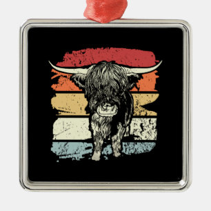 Highland Cow Highland Cows Retro Metal Ornament