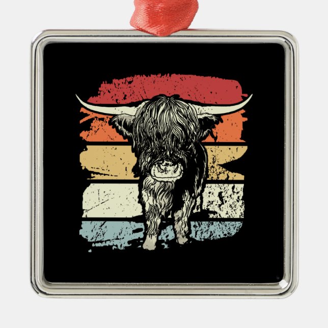Highland Cow Highland Cows Retro  Metal Ornament (Front)