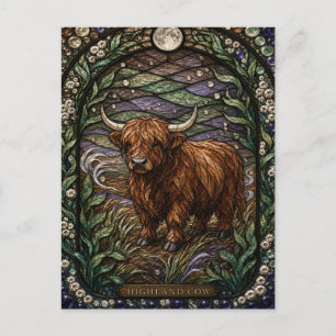 Highland Cow Highland Moor Illumina Stained Glass Postcard