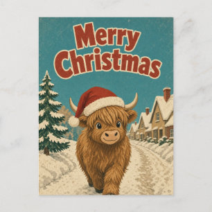 Highland Cow Holiday Lane Animal Christmas Postcard