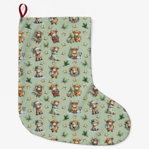 Highland Cow Holiday Parade Large Christmas Stocking