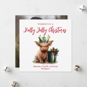 Highland Cow Holly Jolly Christmas Card - Square