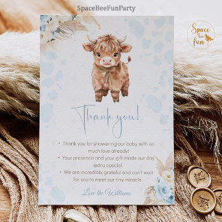 Highland Cow Holy Cow baby shower Boy Thank You Card