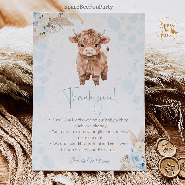 Highland Cow Holy Cow baby shower Boy Thank You Card (highland cow baby shower,holy cow baby shower,baby shower invitation,thank you  card shower,farm ani)