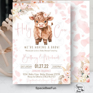 Highland Cow Holy Cow baby shower girl Invitation