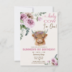 Highland cow, holy cow girl birthday invitation. invitation