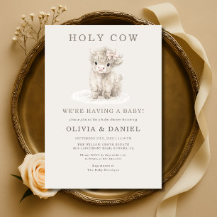 Highland Cow Holy Cow Pink Bow Girl Baby Shower  Invitation