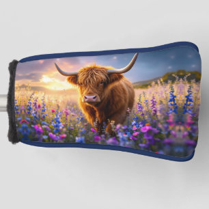 Highland Cow in a field of colourful flowers Golf Head Cover