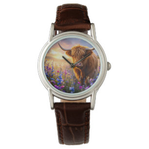Highland Cow in a field of colourful flowers Watch