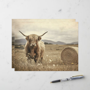 Highland Cow in a Hay Field Scrapbook Paper