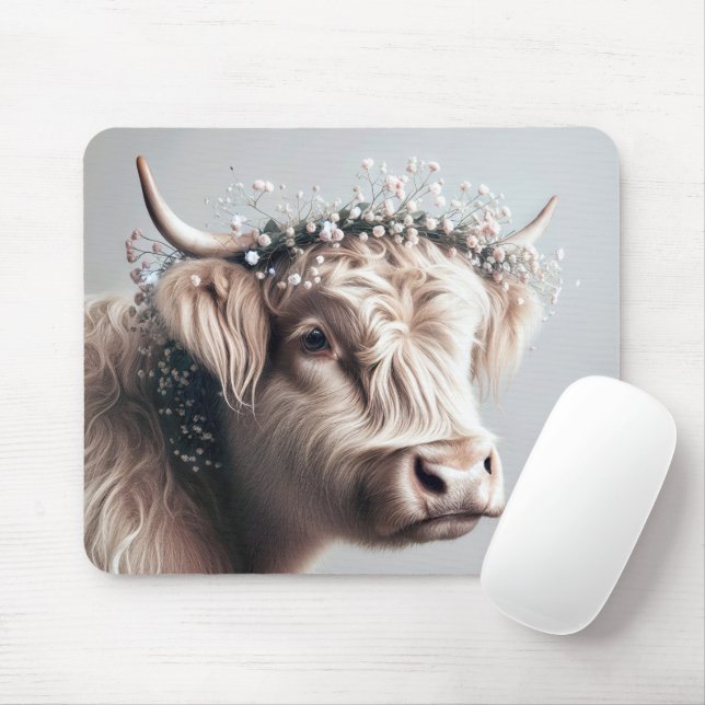 Highland Cow In Baby's Breath Mouse Pad (With Mouse)