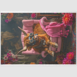Highland Cow in Boho Style Decoupage  Tissue Paper