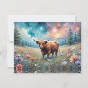 Highland Cow in Colourful Floral Tapestry Postcard