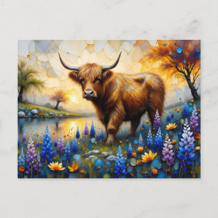 Highland Cow in Floral Valley Landscape Postcard