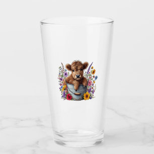 Highland Cow in Flower Bucket Png, Cute Glass