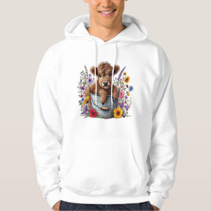 Highland Cow in Flower Bucket Png, Cute Hoodie