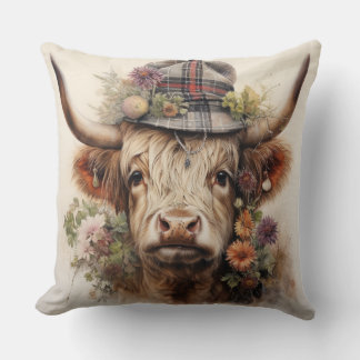 Highland cow in headwear 1 of 4 cushion