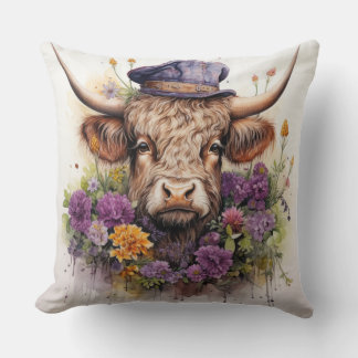 Highland cow in headwear 4 of 4 cushion