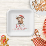 Highland Cow in Santa Hat Merry Christmas Paper Plate<br><div class="desc">Highland Cow in Santa Hat Merry Christmas. Festive cuteness for your holiday table,  with this fun design with a sweet highland cow in his Santa hat. Merry Christmas is in a set stylish script.</div>