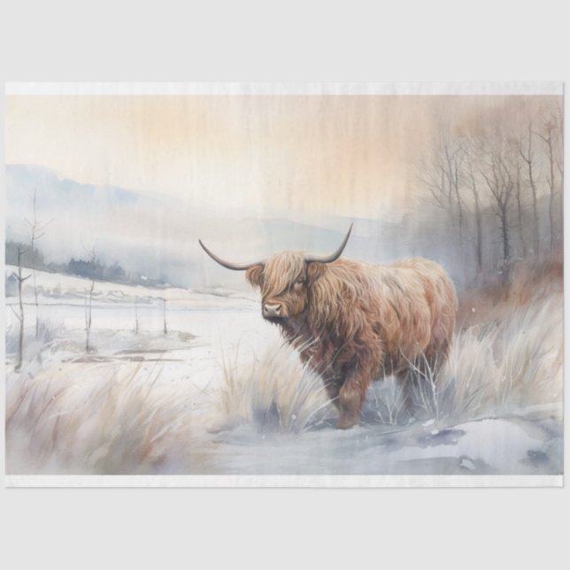 Highland Cow in Snow 3 Decoupage Paper (Front)