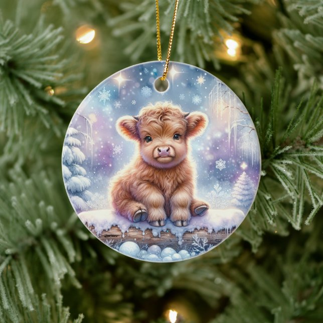 Highland Cow in Snowlight Ceramic Ornament (Tree)