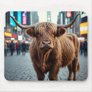 Highland Cow in Times Square Mouse Pad