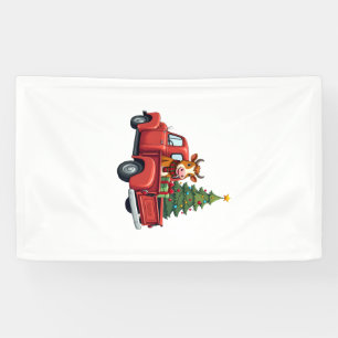 Highland Cow in Truck Farm Farmer Christmas Cow Ca Banner