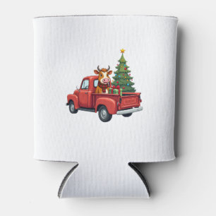 Highland Cow in Truck Farm Farmer Christmas Cow Ca Can Cooler