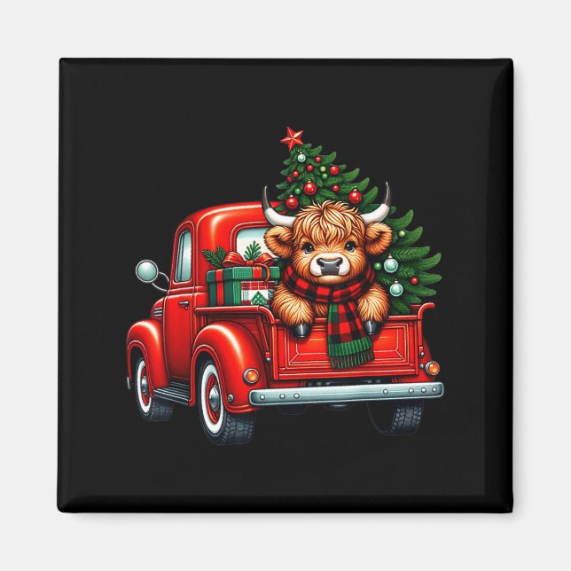 Highland Cow In Truck Farm Farmer Christmas Cow Ca Magnet (Front)