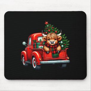 Highland Cow In Truck Farm Farmer Christmas Cow Ca Mouse Pad
