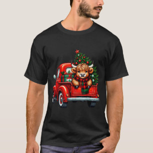 Highland Cow In Truck Farm Farmer Christmas Cow Ca T-Shirt