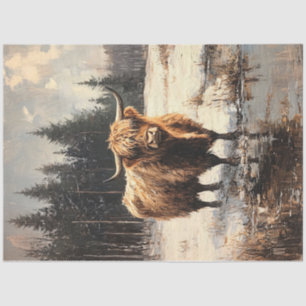 Highland Cow in Winter Landscape Decoupage Tissue Paper