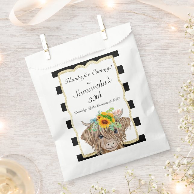 Highland Cow Invitation, Cow Birthday Party  Favour Bag (Clipped)