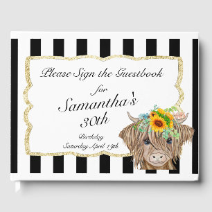 Highland Cow Invitation, Cow Birthday Party    Guest Book
