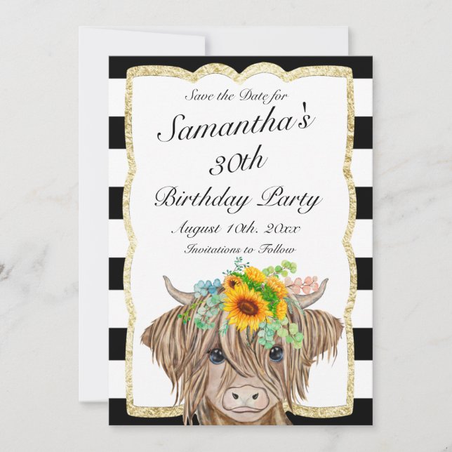 Highland Cow Invitation, Cow Birthday Party Save The Date (Front)